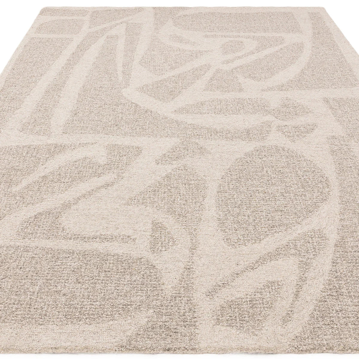 Asiatic Loxley Linen Designer Rug featuring abstract contemporary pattern in beige, linen, cream, sand on cream background, machine-made linen