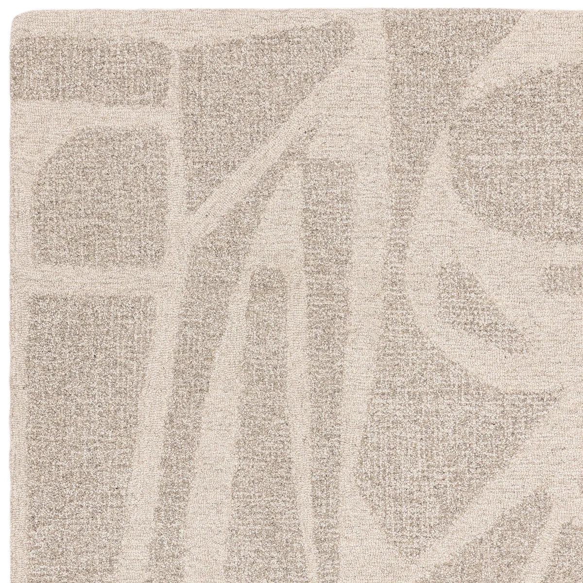 Asiatic Loxley Linen Designer Rug featuring abstract geometric pattern in beige, taupe and cream on natural linen background, machine-made linen
