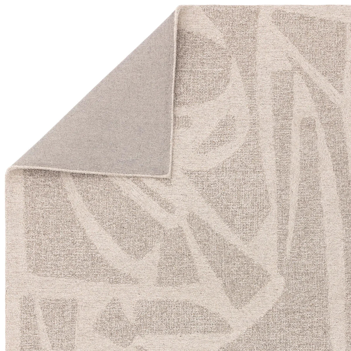 Asiatic Loxley Linen Rug featuring abstract geometric pattern in beige and taupe on linen background, hand-tufted linen