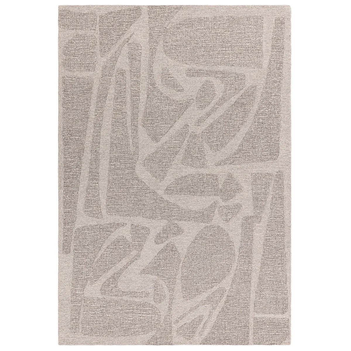 Textured area rug with abstract pattern on a white background
