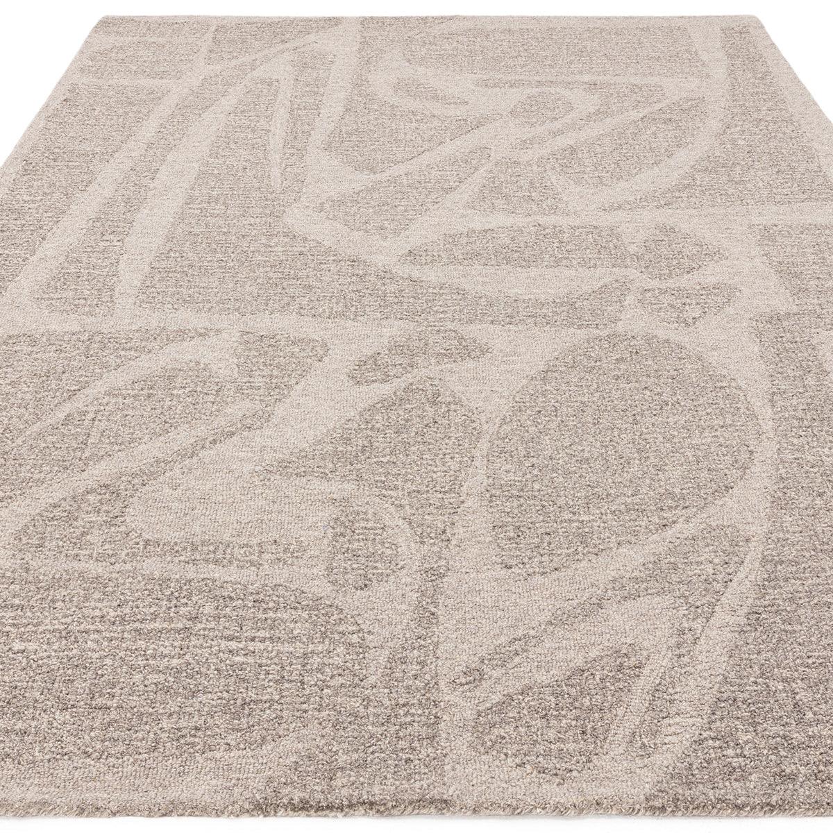Asiatic Loxley Stone Grey Designer Rug featuring abstract pattern in stone grey on light grey, machine-woven rug