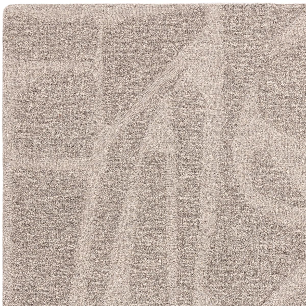 Asiatic Loxley Stone Grey Rug featuring distressed abstract pattern in stone grey and beige on light grey, hand-tufted wool