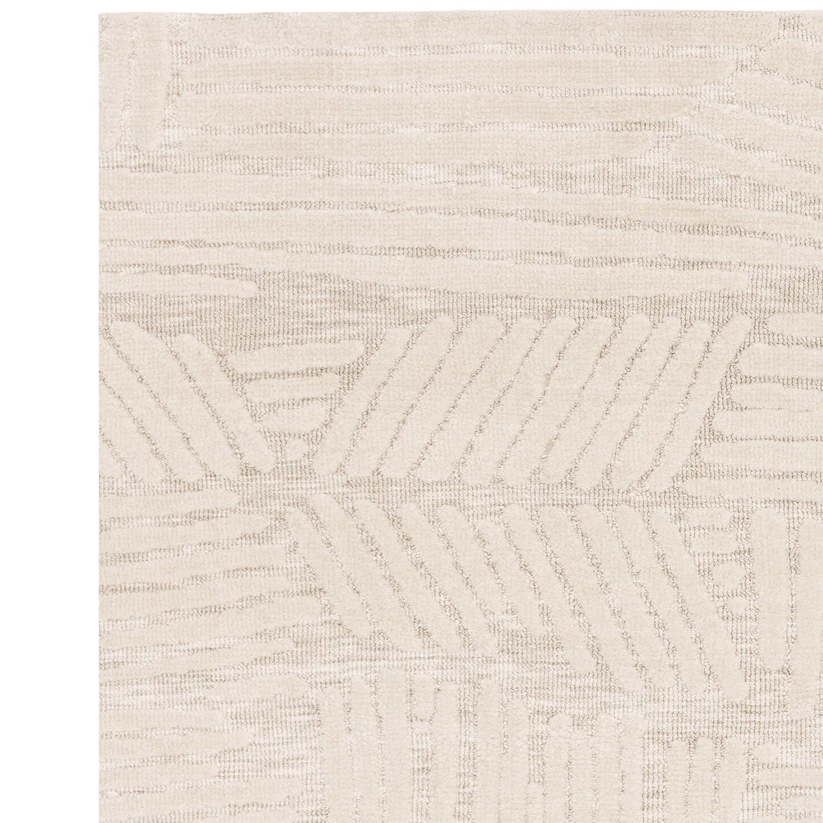Asiatic Mason Trapezium Rug featuring trapezium pattern in cream, beige and taupe on ivory background, hand-tufted wool
