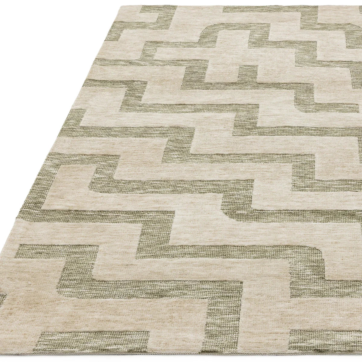 Asiatic Mason Maze rug featuring geometric maze pattern in beige and taupe on ivory background, machine-made