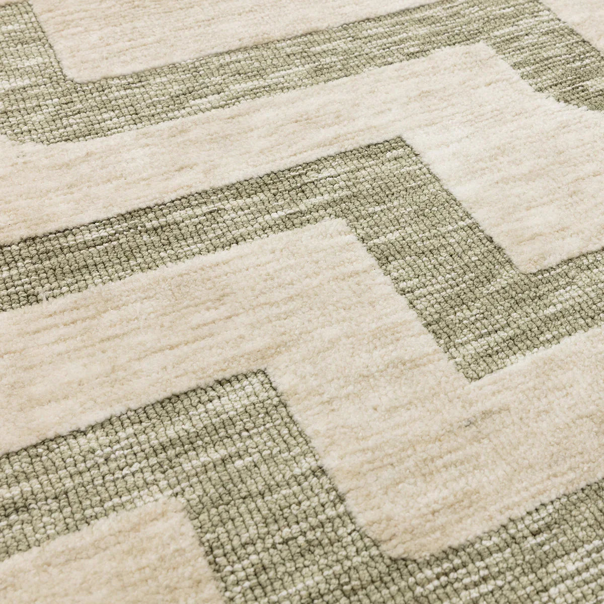 Asiatic Mason Maze Rug featuring geometric maze in cream, sage-grey and taupe on beige, hand-tufted wool
