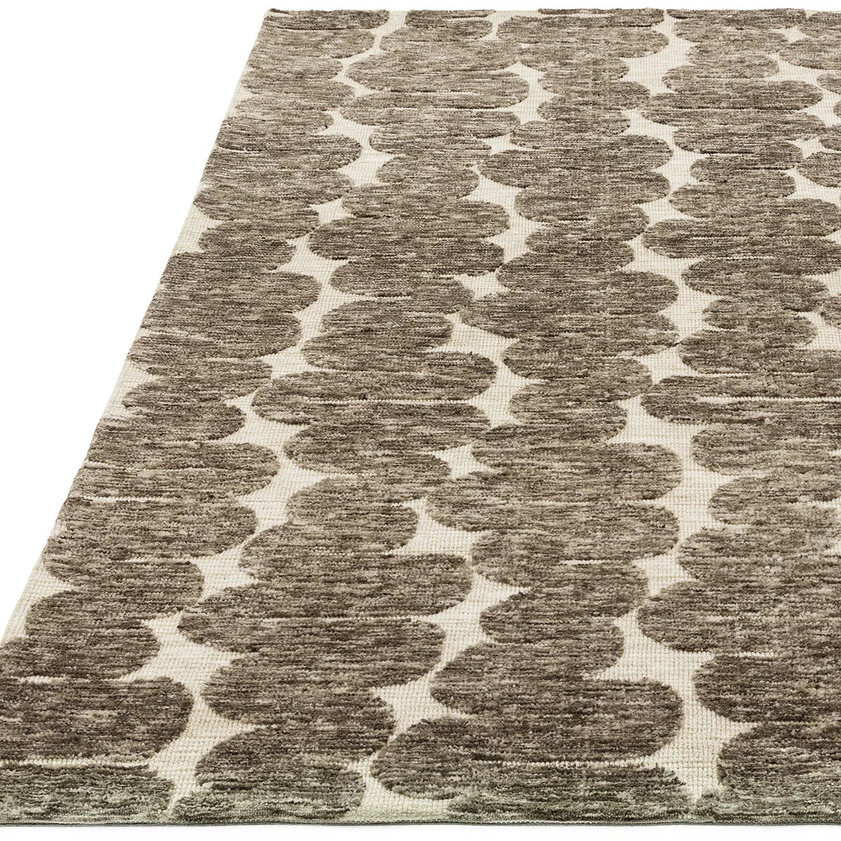 Asiatic Mason Wave Designer Rug featuring wave pattern in brown taupe on cream beige background, machine-made polypropylene