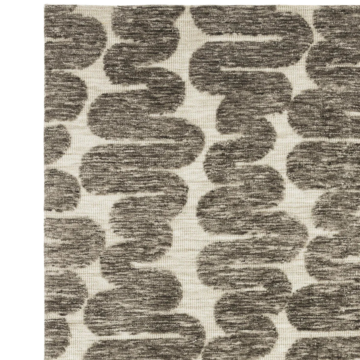 Asiatic Mason Wave Designer Rug featuring a wave pattern in dark taupe, charcoal and cream on beige background, construction unknown unknown