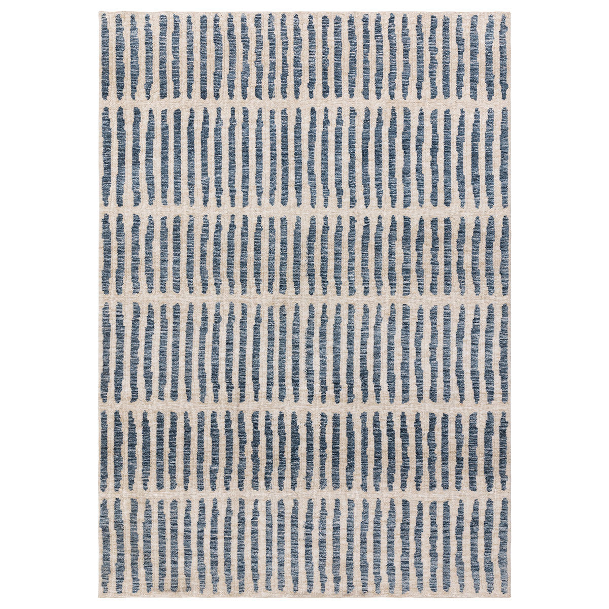 Rug with blue and beige pattern on a white background