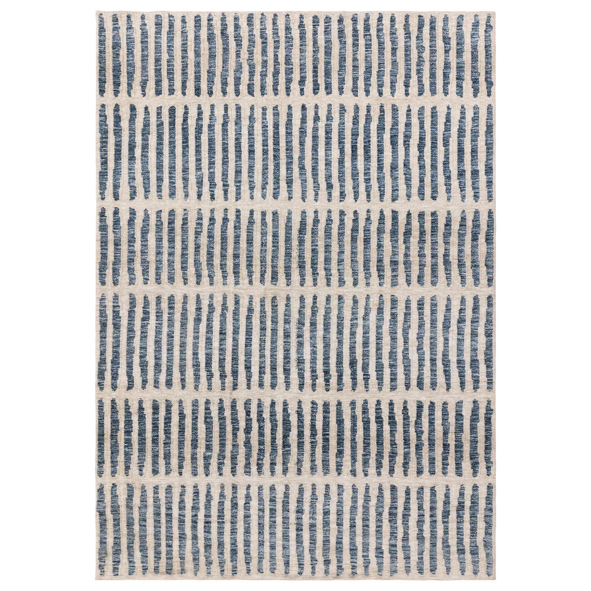 Rug with blue and beige pattern on a white background