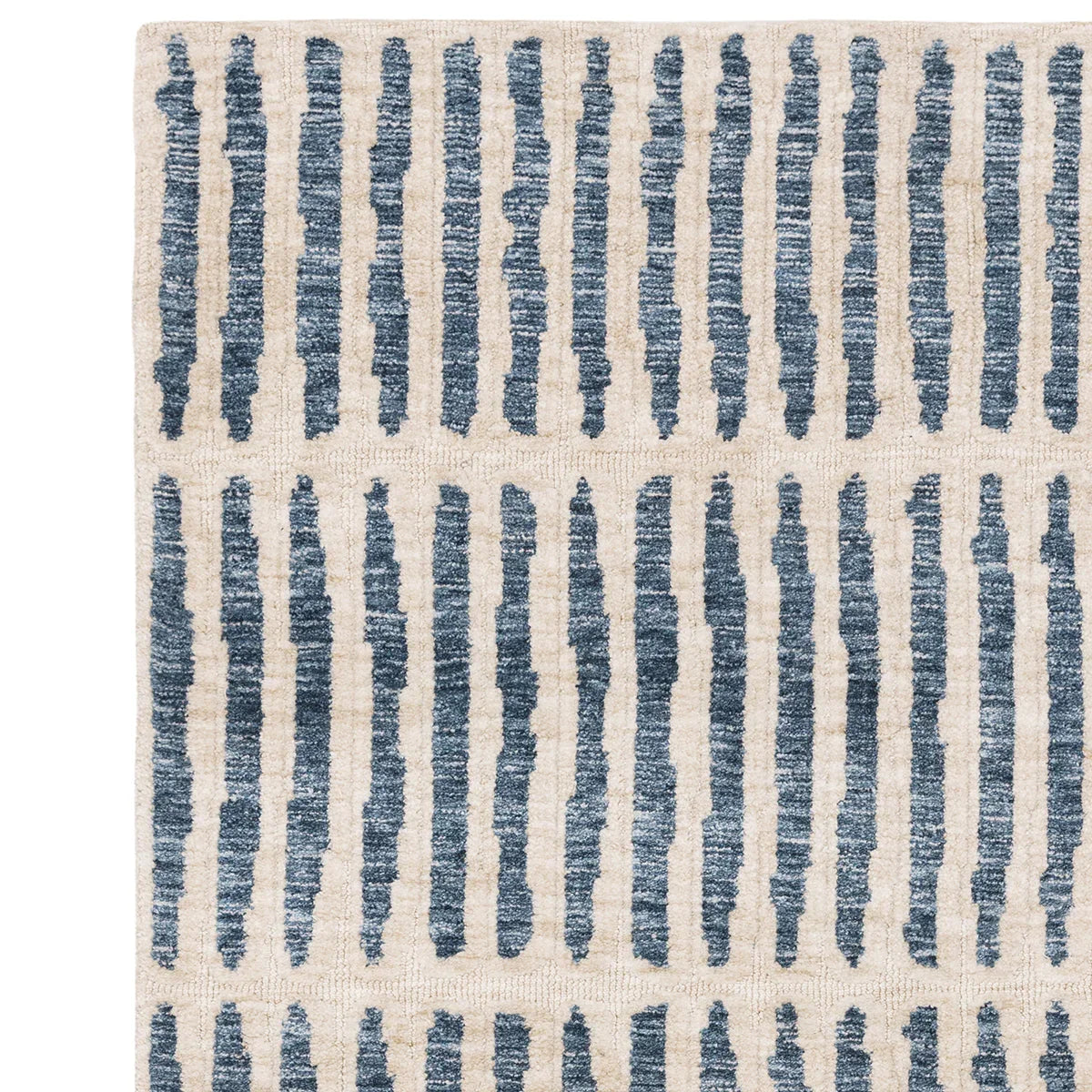Asiatic Mason Grid Designer Rug featuring vertical stripe grid in navy blue on beige background, machine-woven rug