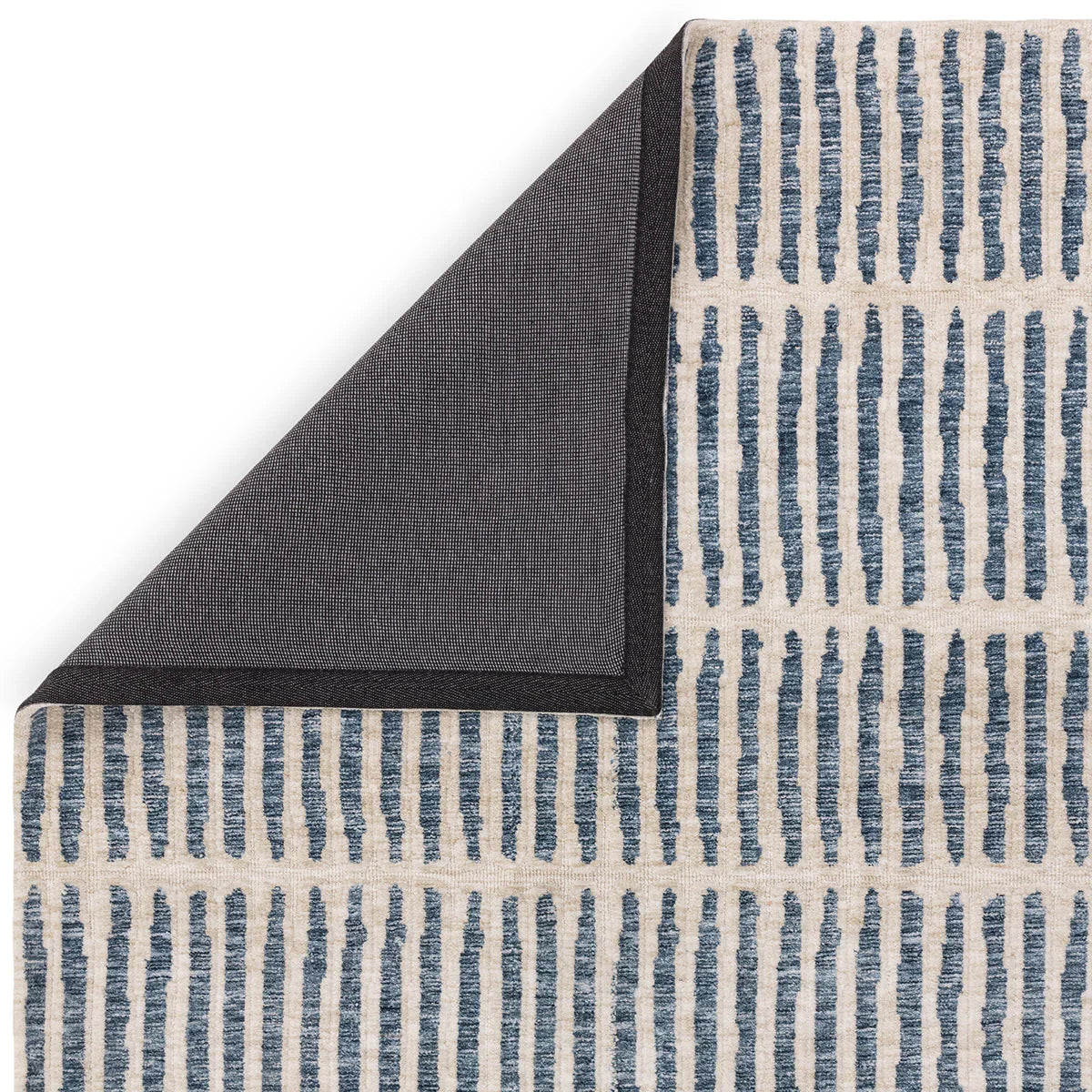 Asiatic Mason Grid Designer Rug featuring vertical grid pattern in navy blue on cream background, machine-woven wool-blend
