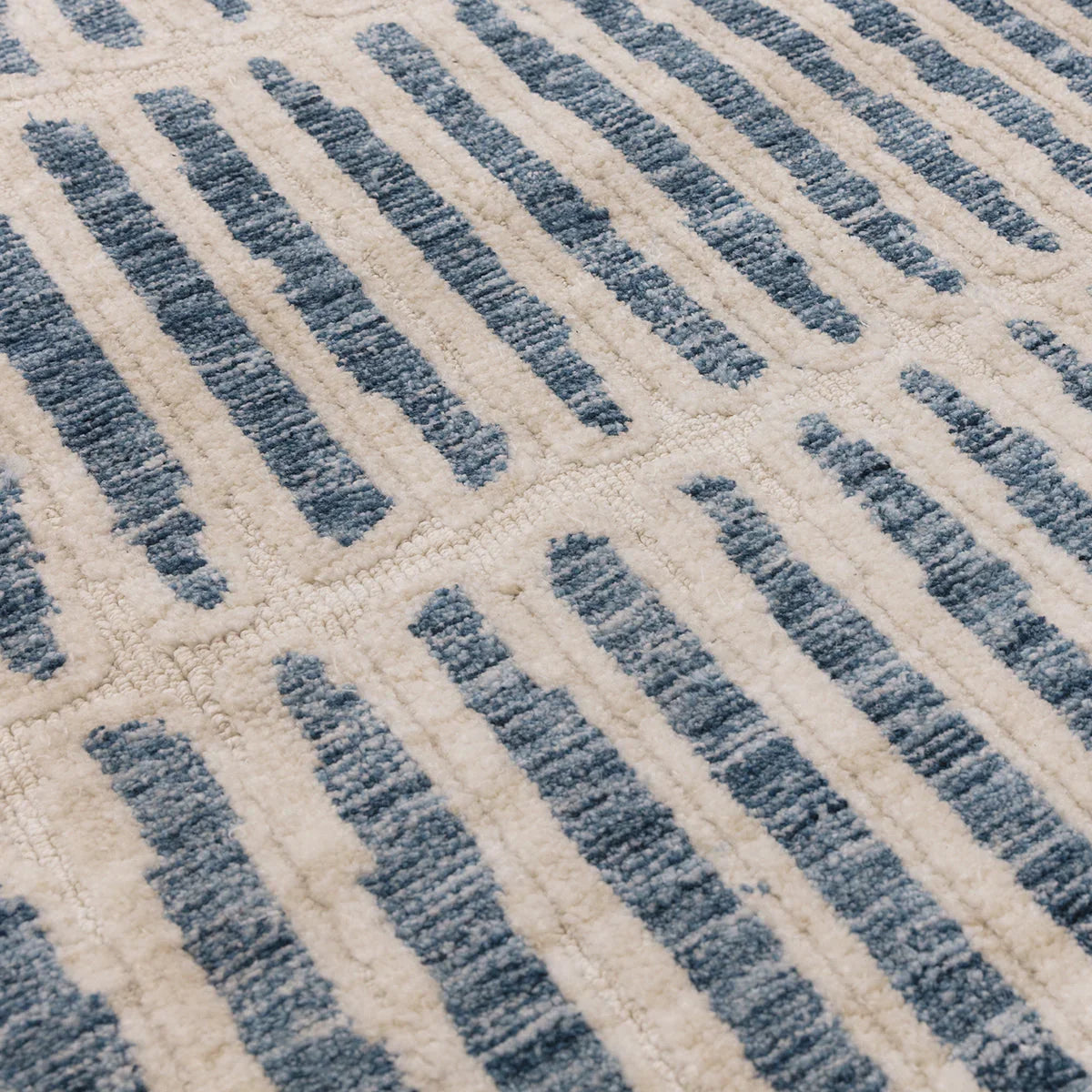Asiatic Mason Grid Designer Rug featuring striped grid in navy blue and powder blue on cream background, hand-tufted wool