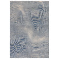 Rug with wavy blue and beige pattern on a white background