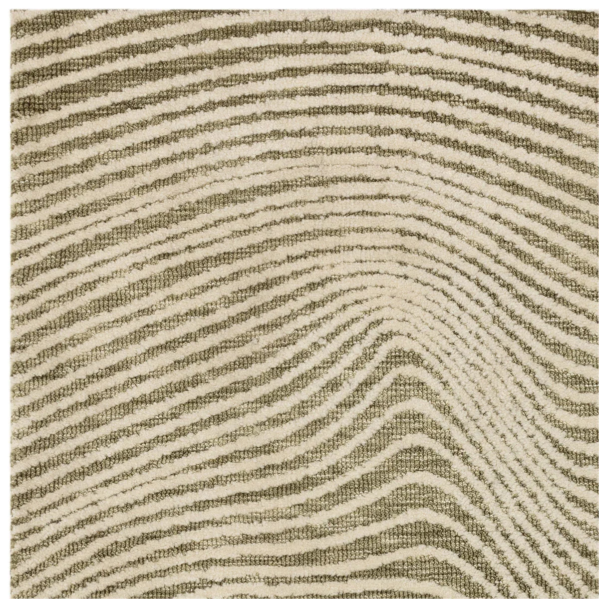 Asiatic Mason Magnitude Sage Designer Rug featuring abstract wavy stripes in beige, taupe and brown on cream background, machine-made wool