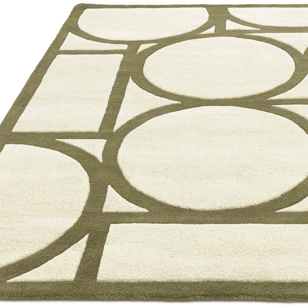 Asiatic Metro Khaki Designer Rug featuring geometric circular pattern in khaki on cream, hand-tufted wool