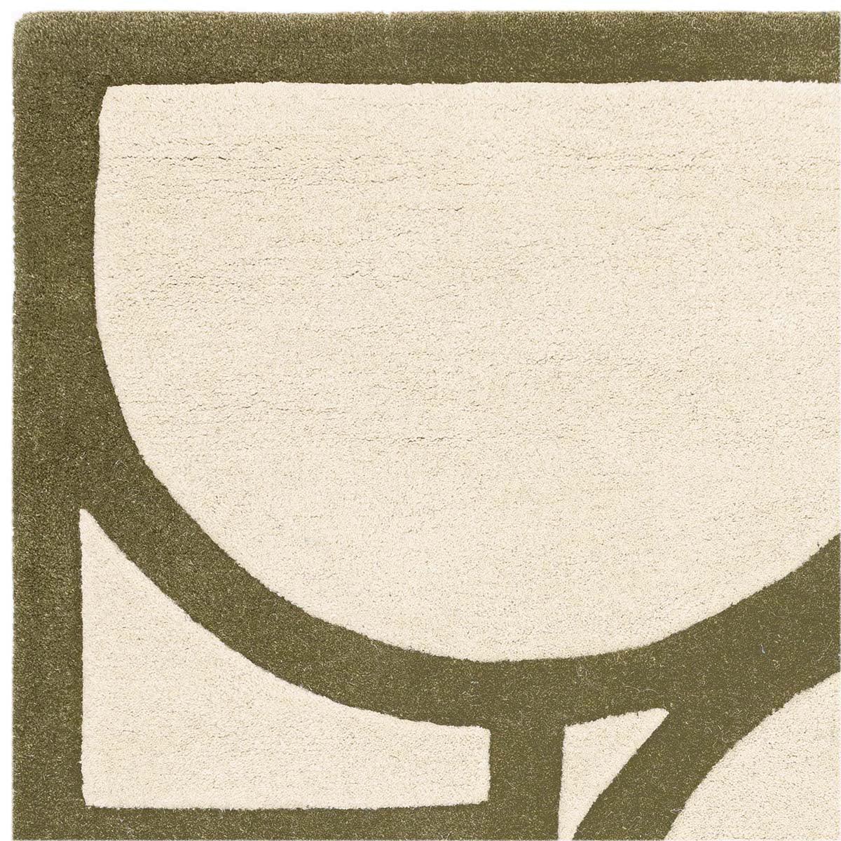 Asiatic Metro Khaki Designer Rug featuring abstract curved geometric pattern in khaki and cream on beige, hand-tufted wool