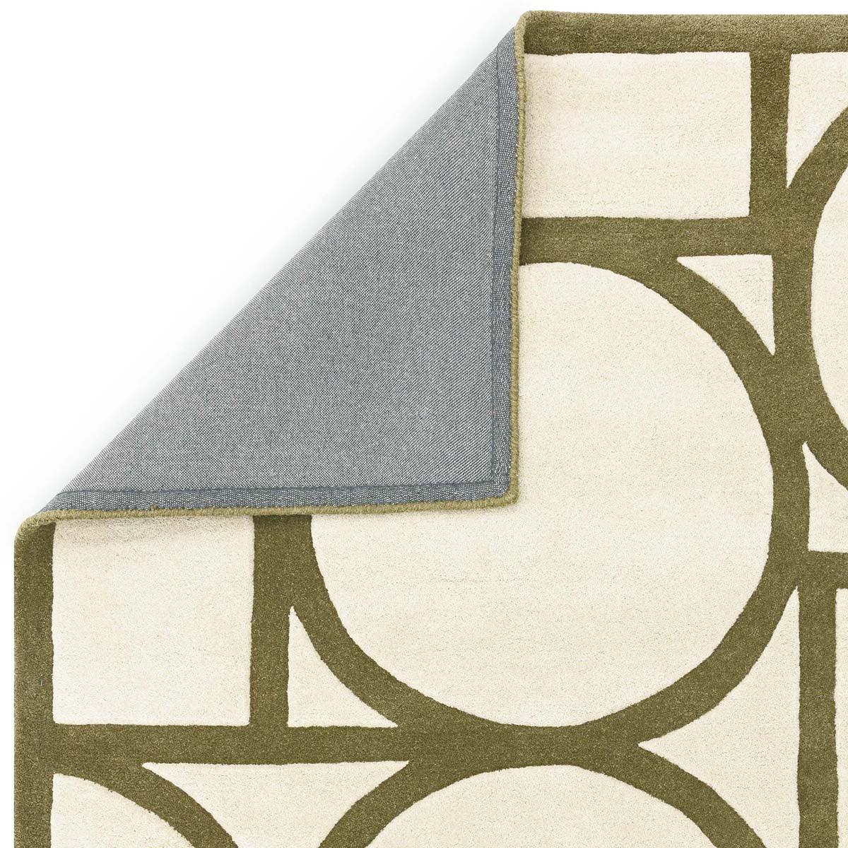 Asiatic Metro Khaki Designer Rug featuring geometric circular pattern in khaki and cream on beige background, hand-tufted wool