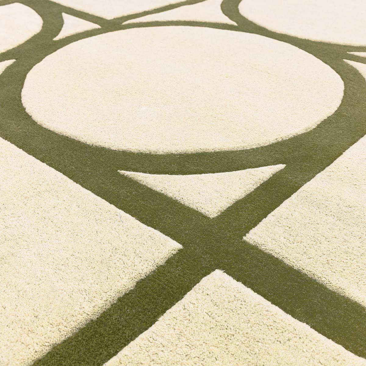 Asiatic Metro Khaki Designer Rug featuring geometric circular pattern in khaki green on cream background, hand-tufted wool