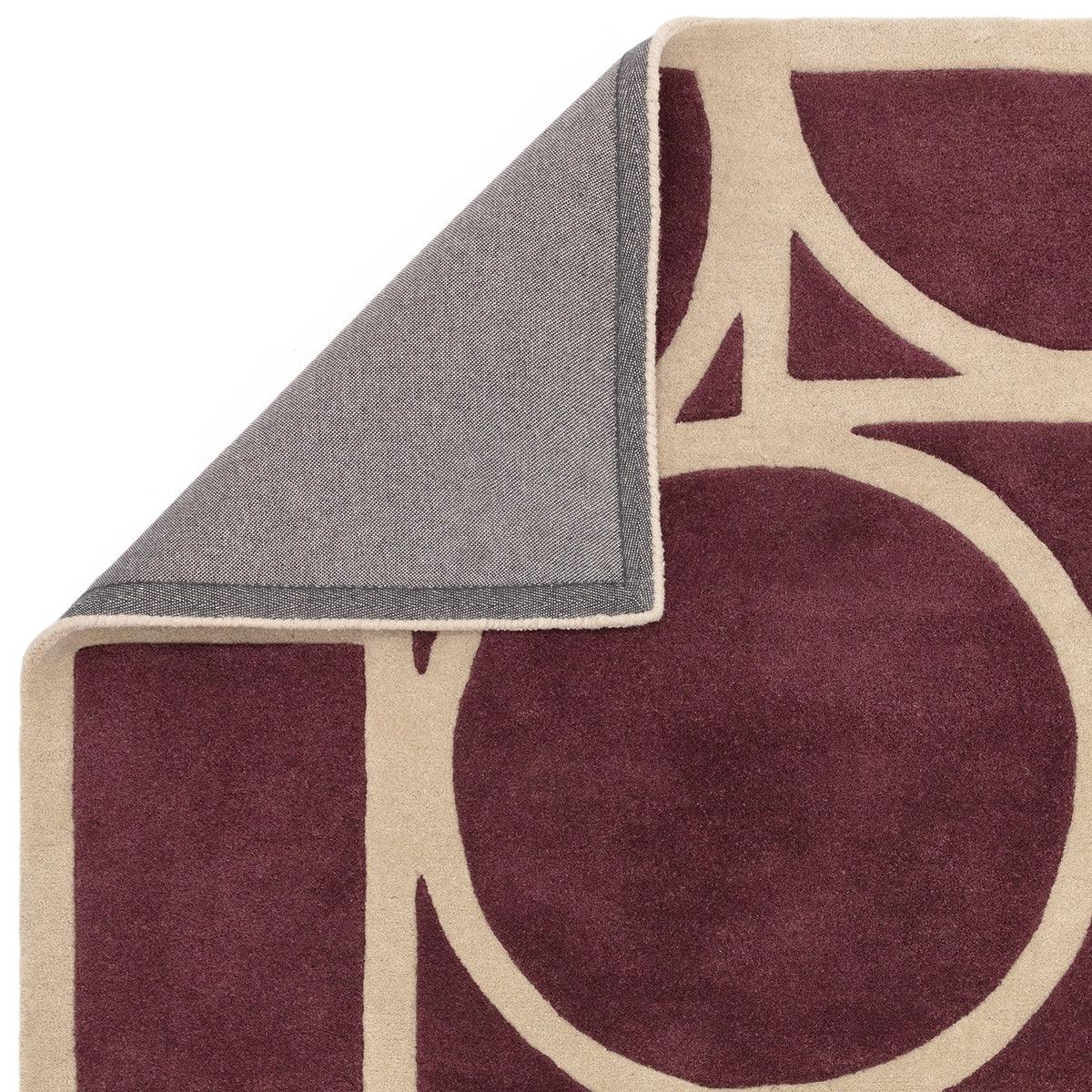 Asiatic Metro Plum Designer Rug featuring abstract circles in plum, beige and cream on beige, hand-tufted wool