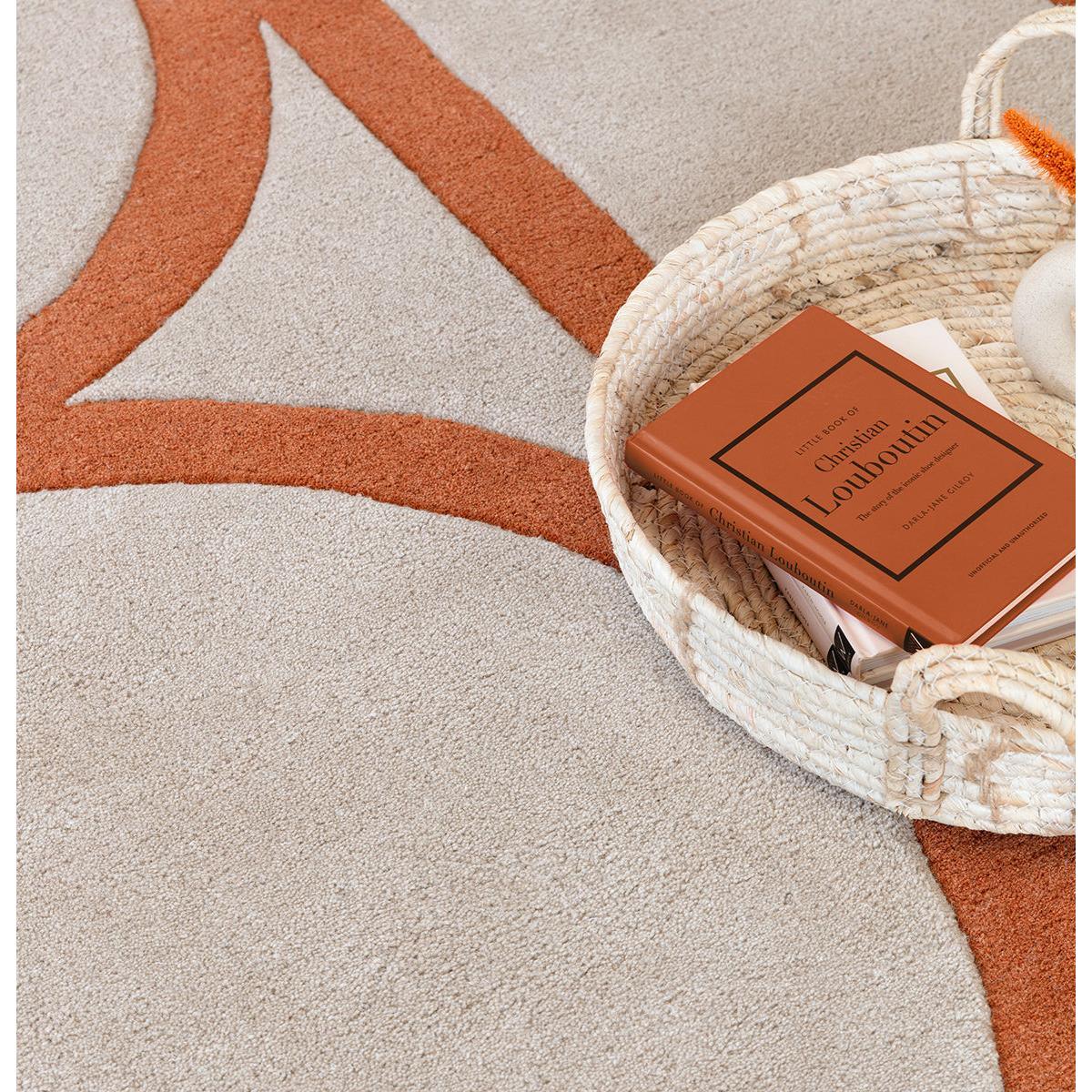 Asiatic Metro Rust Rug featuring abstract geometric pattern in rust, beige and cream on light beige background, hand-tufted wool