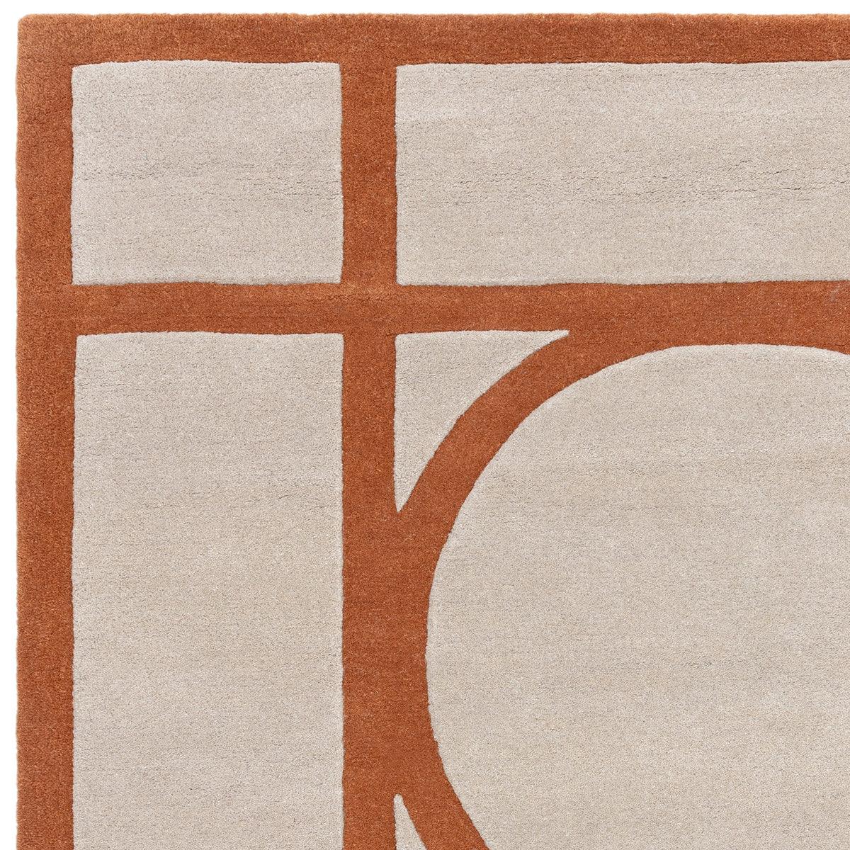 Asiatic Metro Rust Designer Rug featuring geometric grid pattern in rust on a beige background, hand-tufted wool