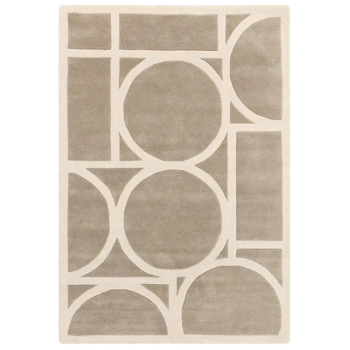 Asiatic Metro Taupe Designer Rug featuring circular arc geometric pattern in taupe on cream background