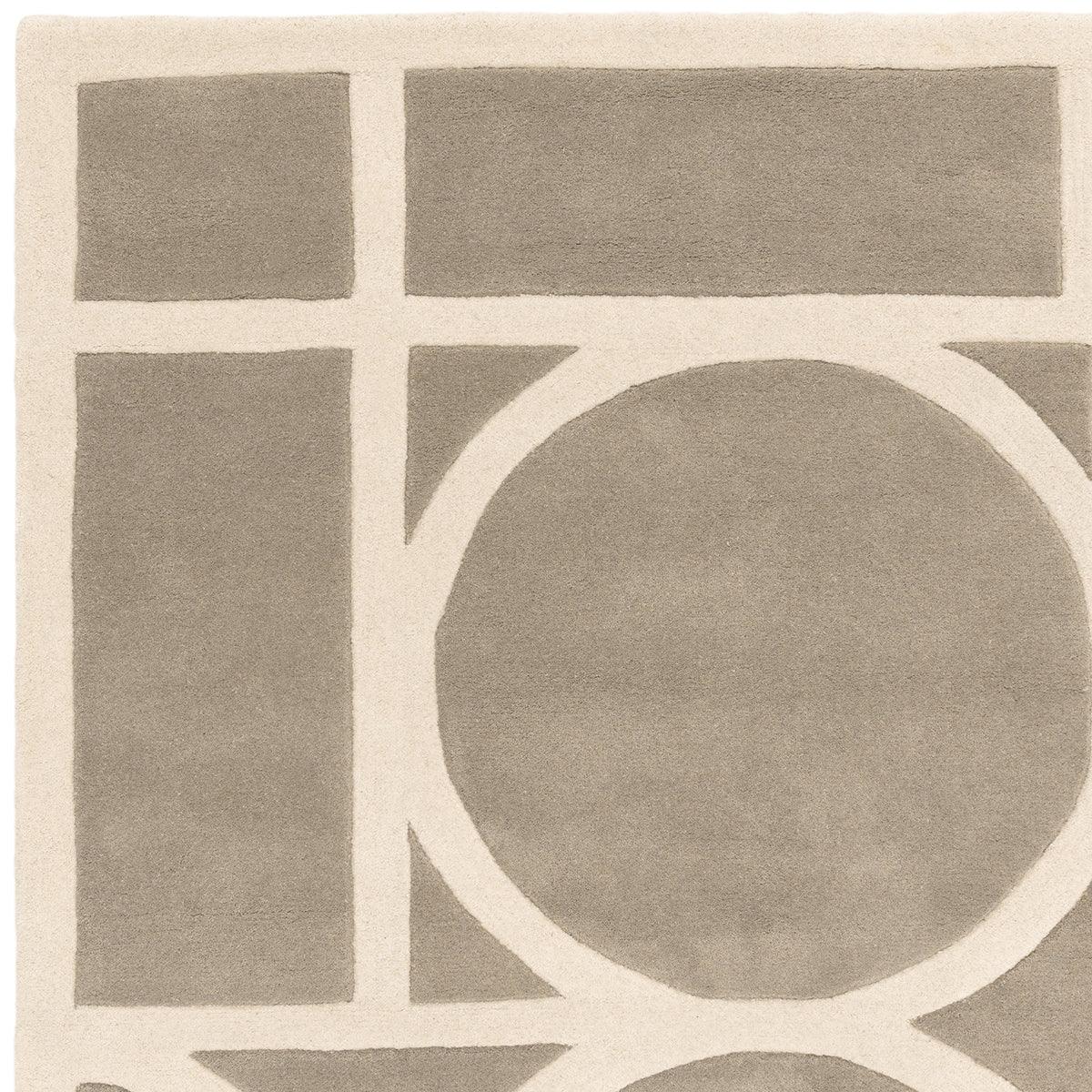 Asiatic Metro Taupe Designer Rug featuring geometric block pattern in taupe on cream background, machine-made rug.