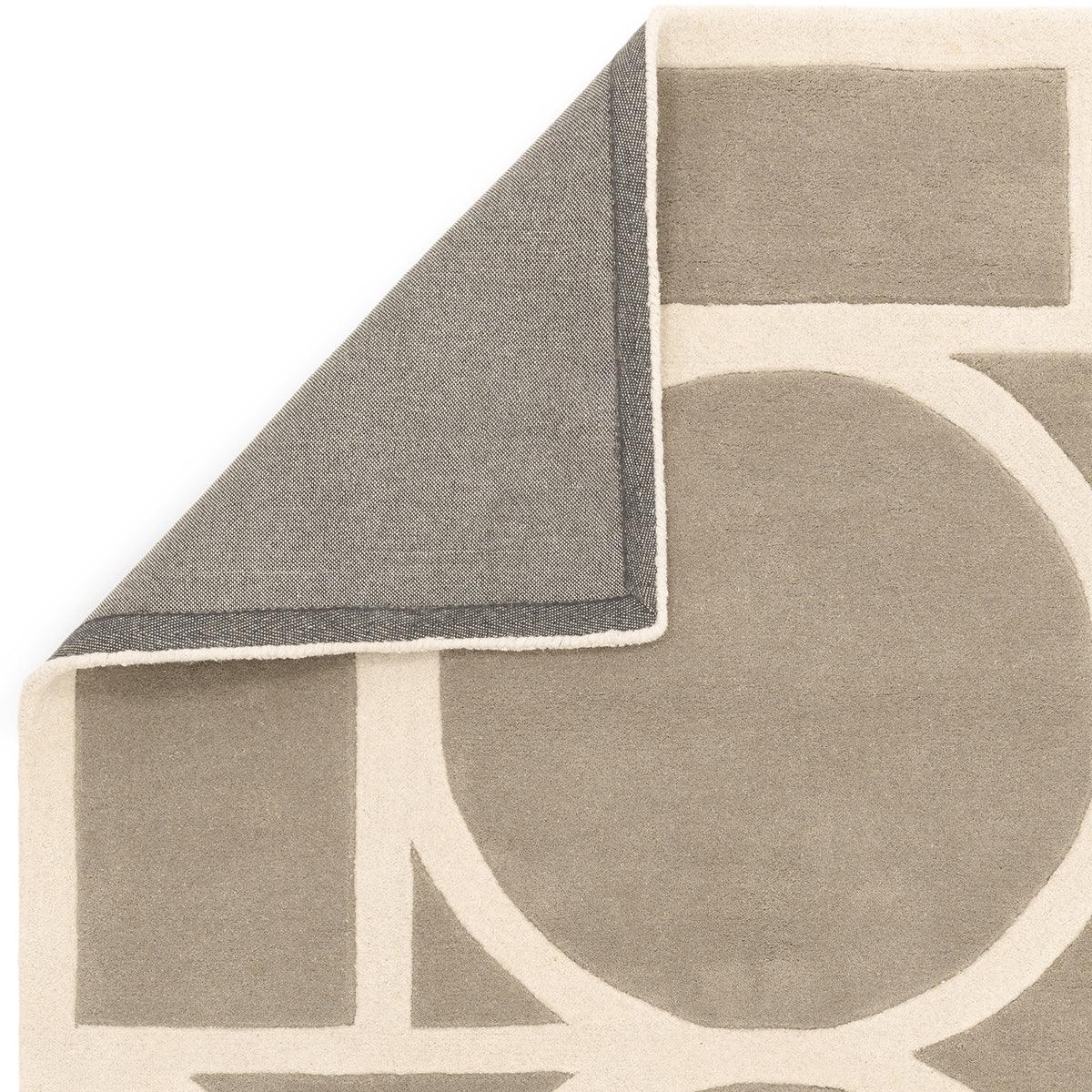 Asiatic Metro Taupe Designer Rug featuring geometric pattern in taupe, cream and beige on ivory background, hand-tufted wool