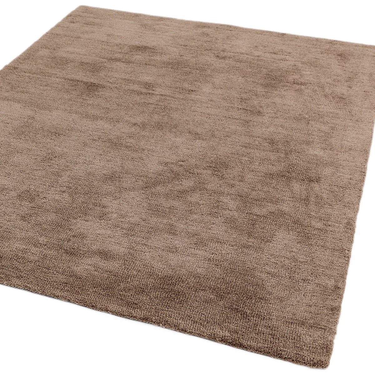 Asiatic Milo Mink Designer Rug featuring solid plush in mink brown with beige undertones on white background, machine-made polypropylene