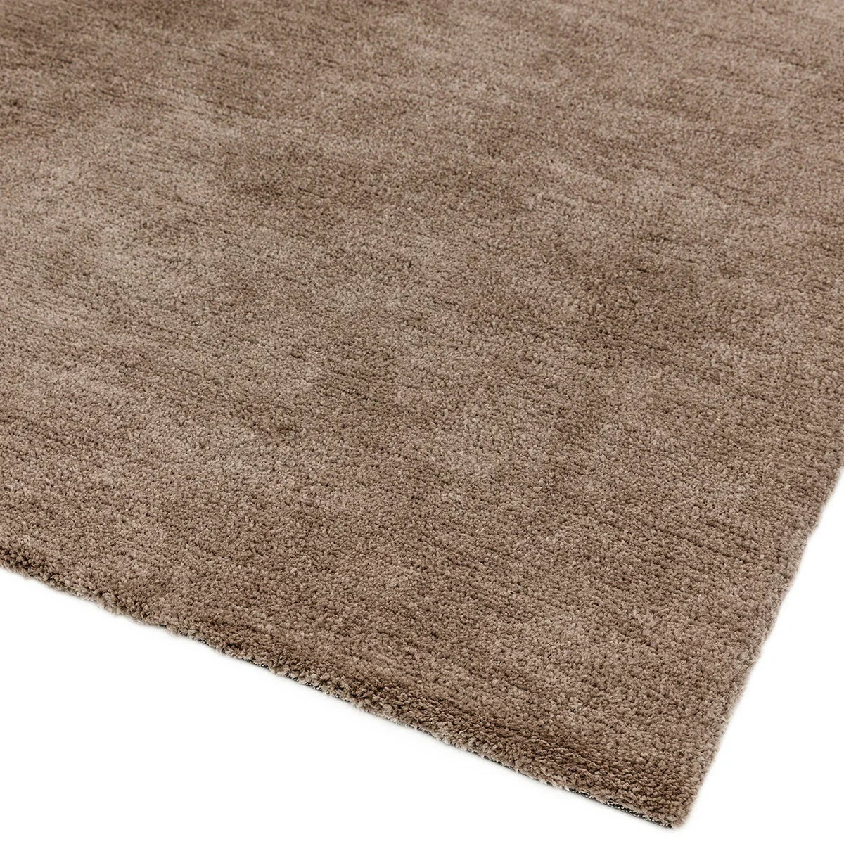 Asiatic Milo Mink Designer Rug featuring solid shag pattern in mink brown on taupe background, hand-tufted wool