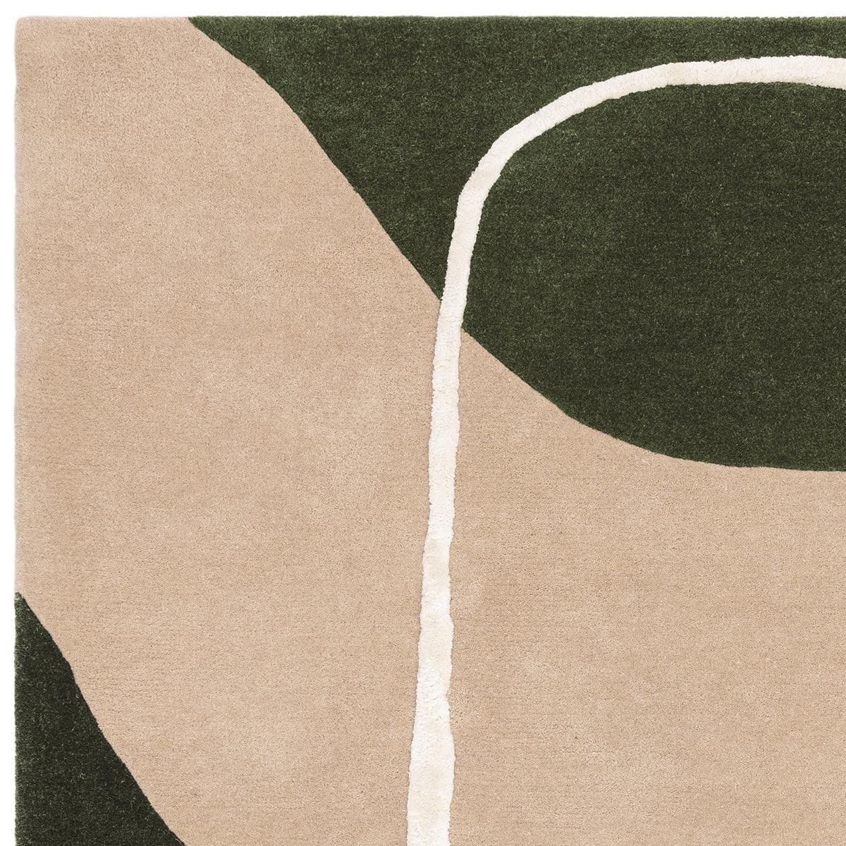 Asiatic Matrix Signature Moss Rug featuring abstract geometric pattern in moss green, beige and ivory on cream background, hand-tufted wool
