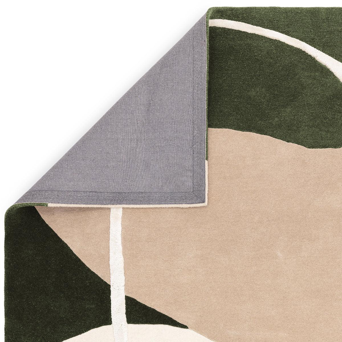 Asiatic Matrix Moss Rug featuring abstract geometric pattern in moss green, beige and cream on ivory, hand-tufted wool