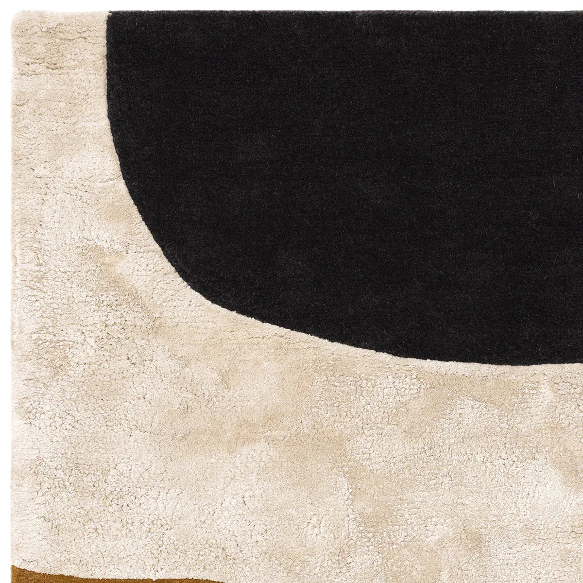 Asiatic Matrix Signature Ochre Designer Rug featuring abstract geometric motif in black, ochre on cream background, hand-tufted wool