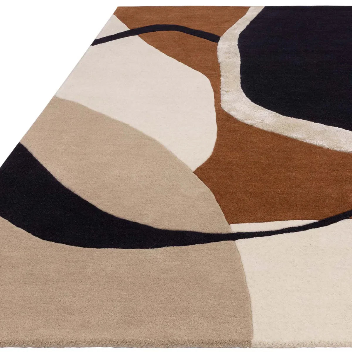 Asiatic Matrix Signature Rust Rug featuring abstract geometric pattern in rust, charcoal, cream on warm tan background, hand-tufted wool