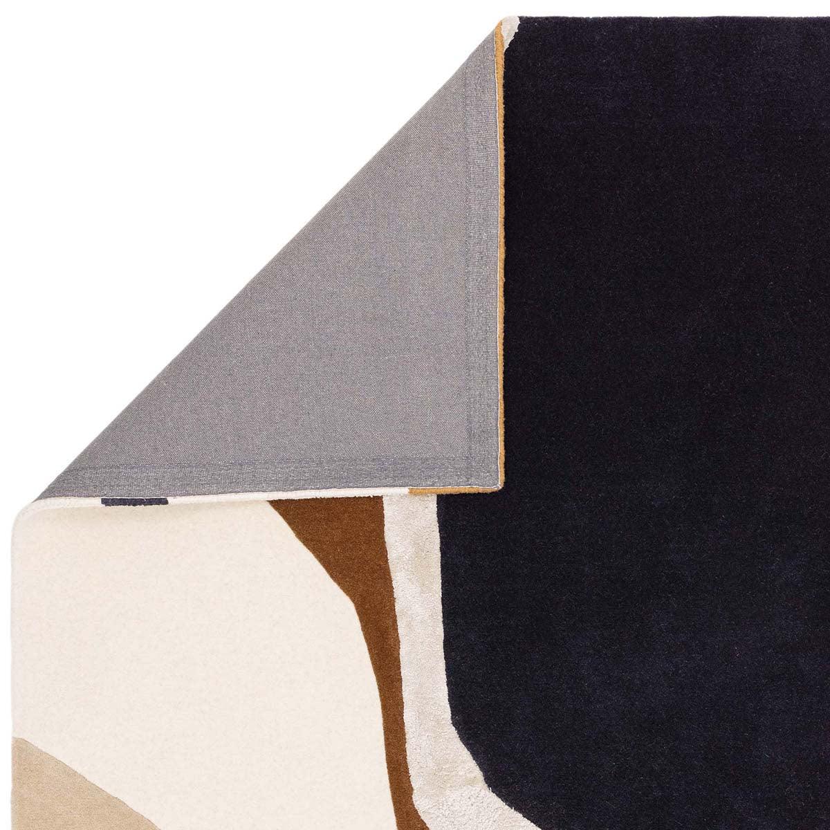 Asiatic Matrix Signature Rust Designer Rug featuring geometric pattern in black, cream, taupe, beige on beige background, hand-tufted wool