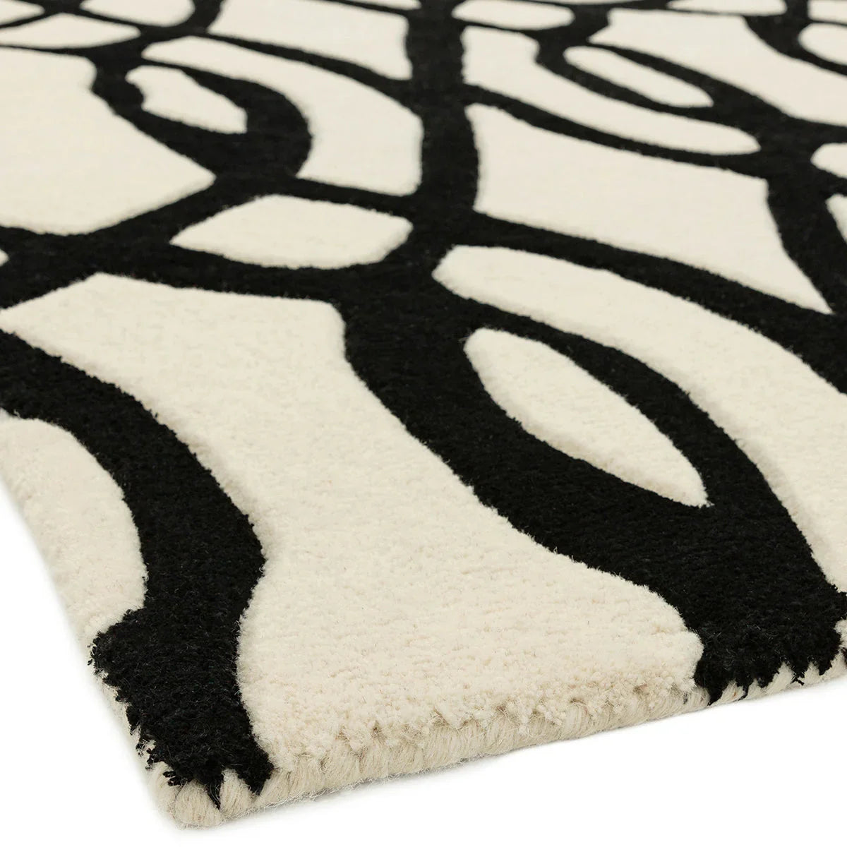 Asiatic Matrix Max 35 Wire White Runner Rug featuring line motif in black ivory, cream on ivory background, machine-made wool