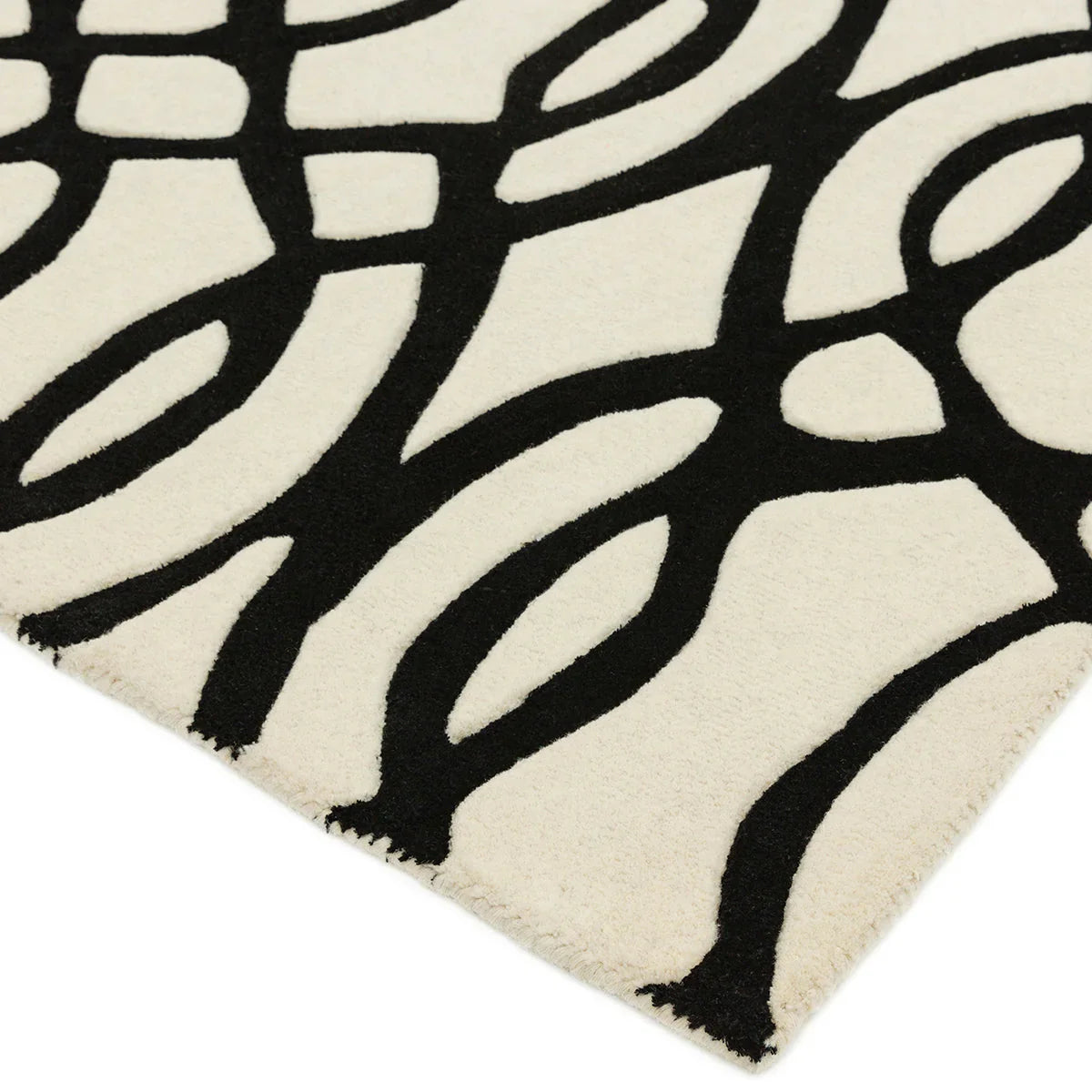 Asiatic Matrix Max Wire White Designer Rug featuring abstract line pattern in black on cream background, machine-made wool