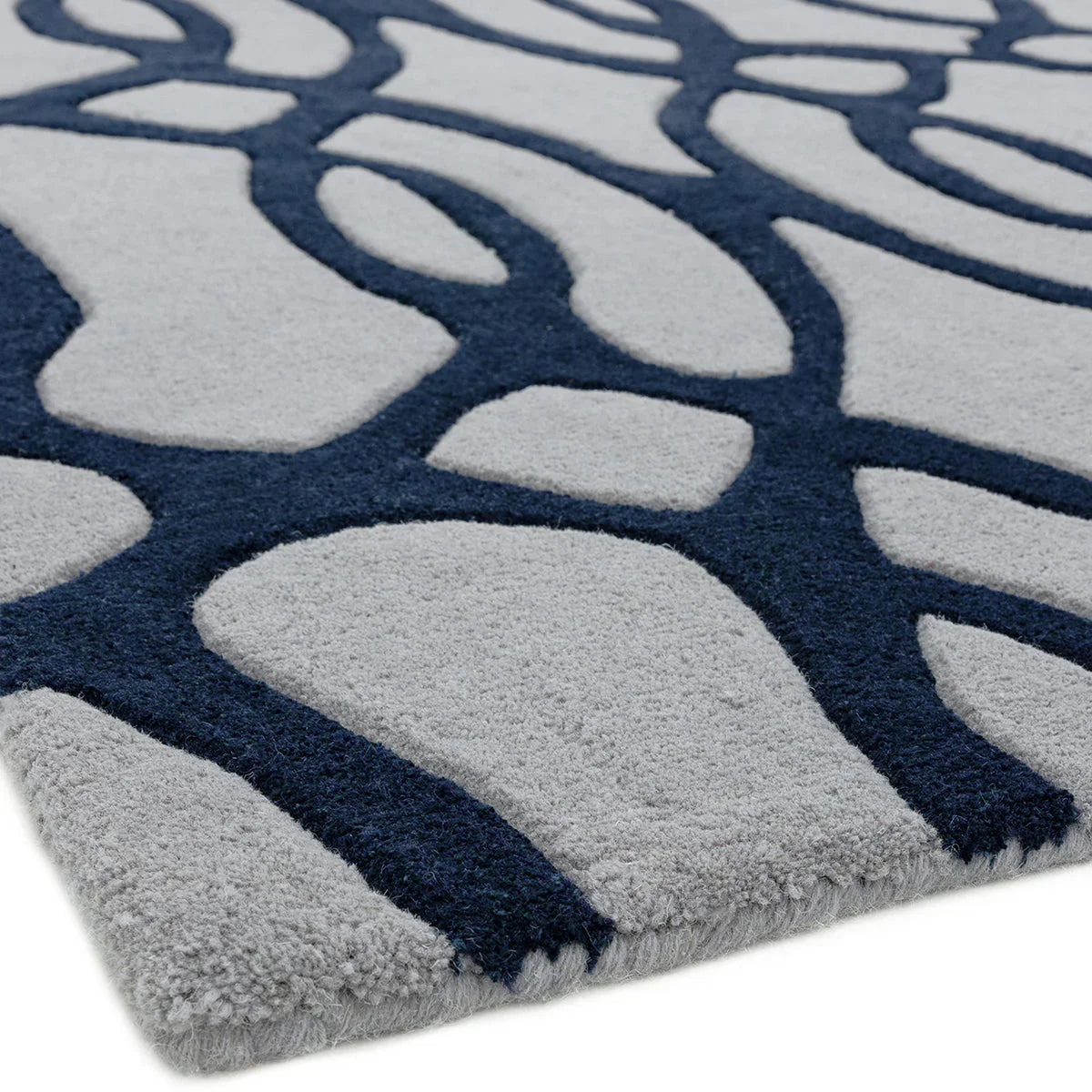 Asiatic Matrix Max 36 Wire Blue Runner Designer Rug featuring looping pattern in navy on light grey; machine-made wool