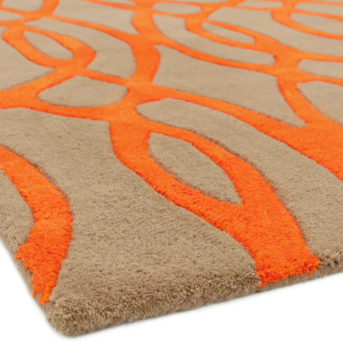 Asiatic Matrix Max 37 Wire Orange Runner Rug featuring loop pattern in orange, beige and taupe on beige; hand-tufted wool