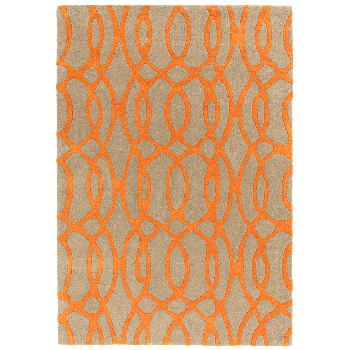 Rug with orange geometric pattern on beige background