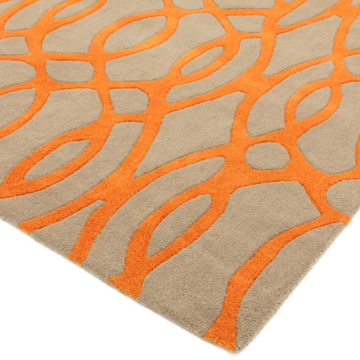 Asiatic Matrix Max Wire Orange Designer Rug featuring abstract loop pattern in bright orange on beige background, machine-made wool