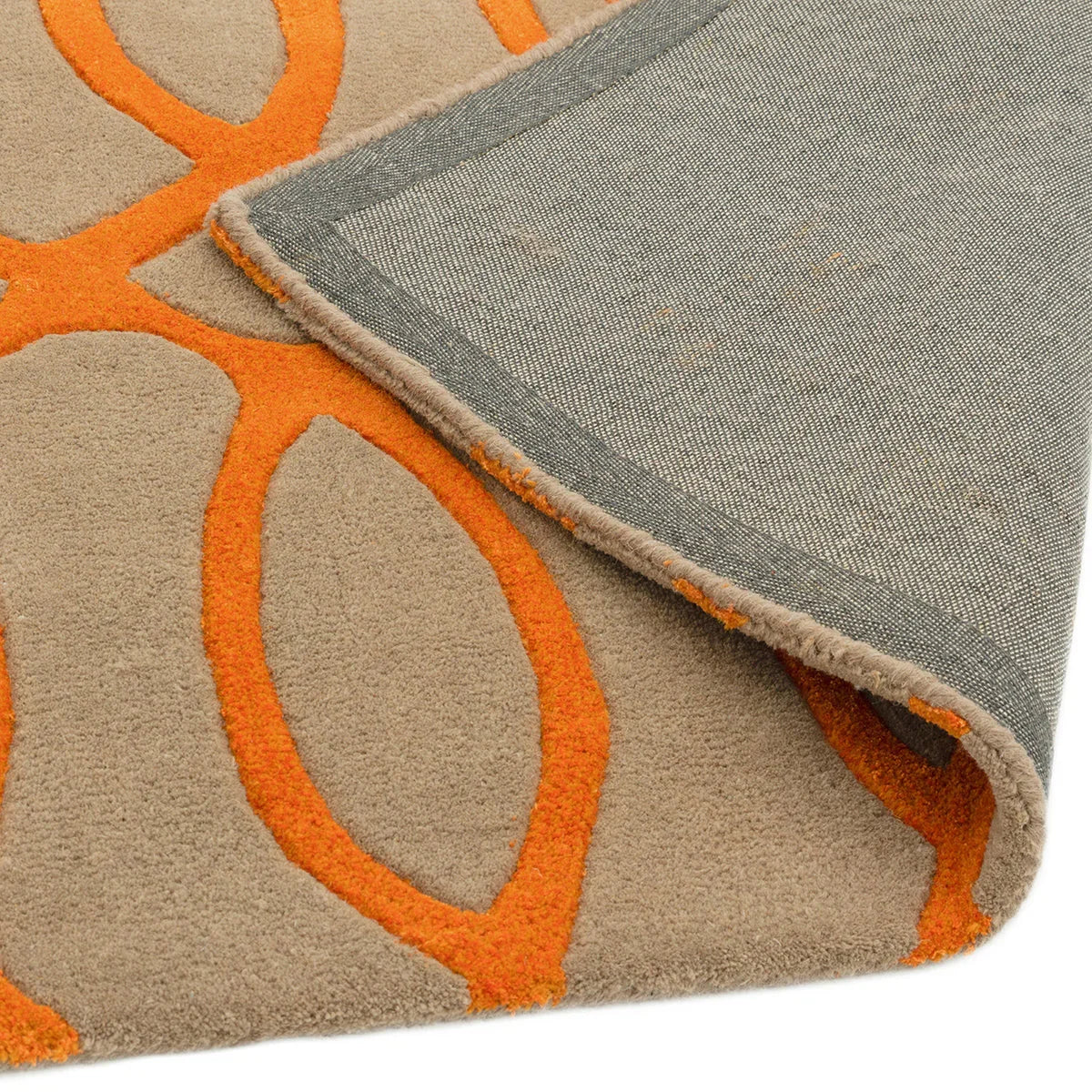 Asiatic Matrix Max Wire Orange Designer Rug featuring abstract loop pattern in burnt orange, cream and taupe on warm beige background, hand-tufted wool