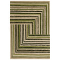 Rectangular green and beige striped rug on a white background