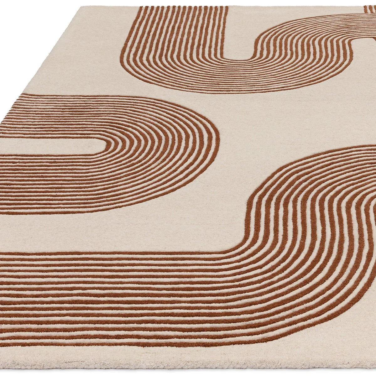 Asiatic Matrix 85 Arches Amber Designer Rug featuring arch‑line pattern in amber brown on cream background, hand‑tufted wool