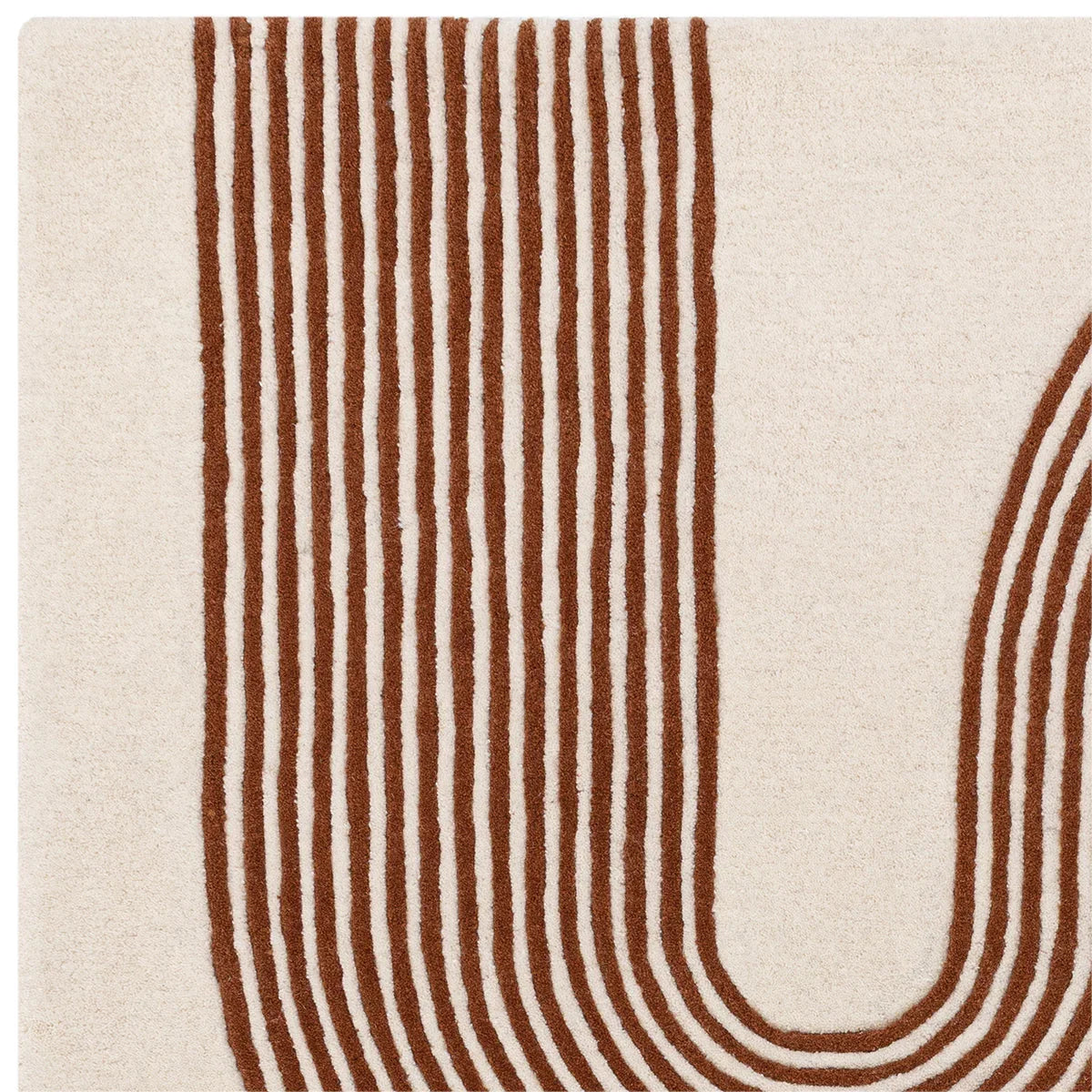 Asiatic Matrix 85 Arches Amber Rug featuring arched stripe pattern in rust brown on cream background, hand-tufted wool