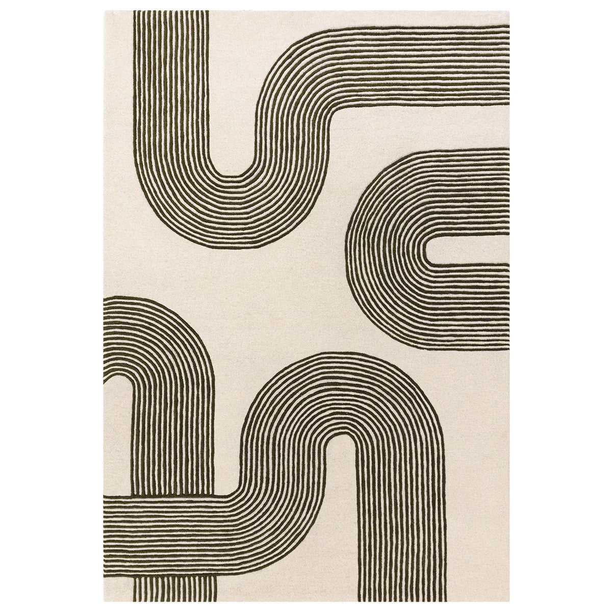 Beige rug with black abstract line pattern