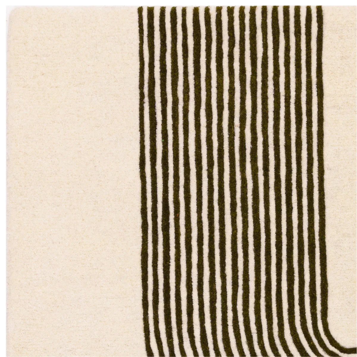Asiatic Matrix Arches Forest Designer Rug featuring vertical stripe arch pattern in forest green, charcoal on cream background, hand-tufted wool