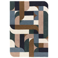 Geometric patterned rug with earthy tones on a white background