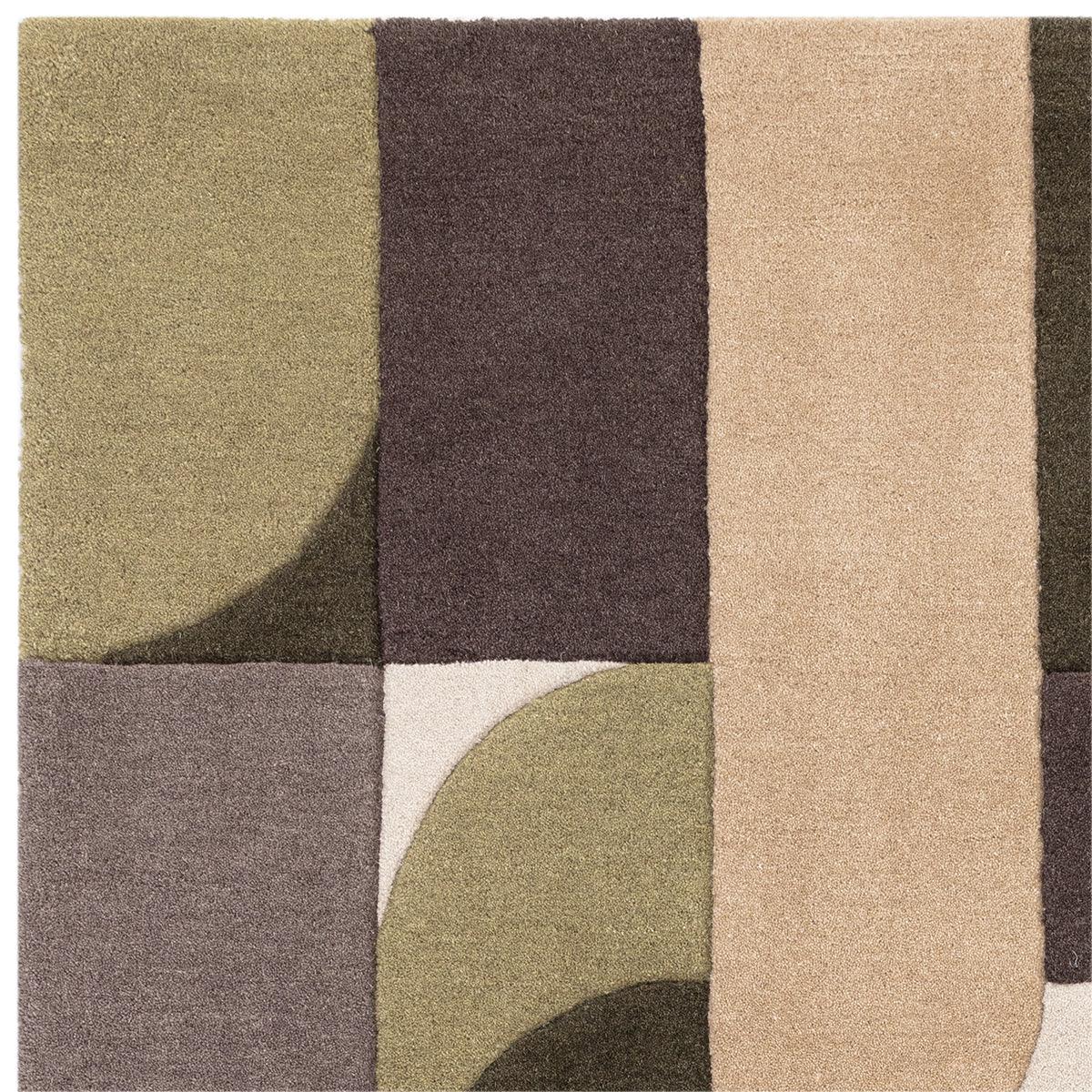 Asiatic Matrix 90 Klotski Sage Rug featuring geometric blocks in sage, olive, taupe, beige and cream on light beige, hand-tufted wool