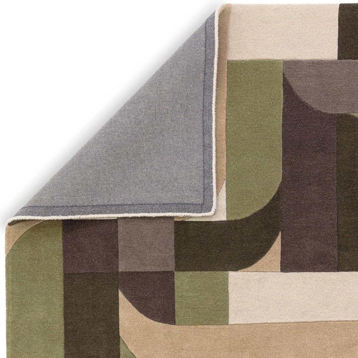 Asiatic Matrix 90 Klotski Sage Rug featuring geometric block pattern in sage green, olive, taupe and brown on beige, hand-tufted wool